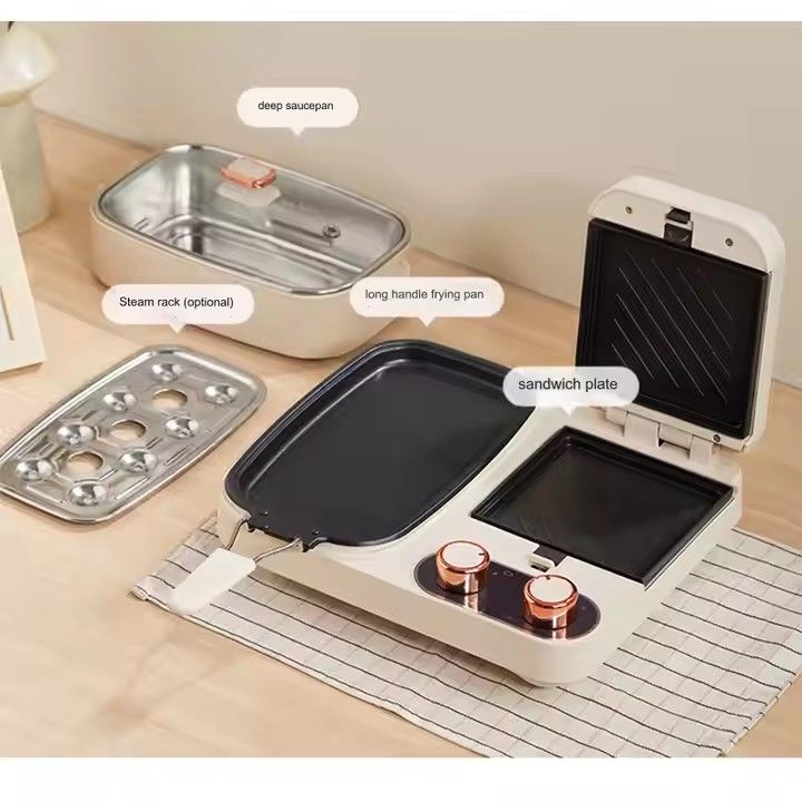 Toast Fried Eggs Sandwich Maker Machine with Cooking Pot 3 in 1 Breakfast Maker