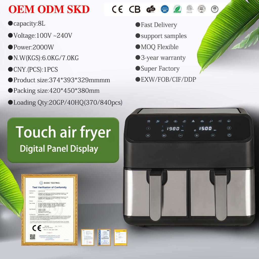 Dual door independent operation 2��4L smart 6-in-1 digital LCD display air fryer
